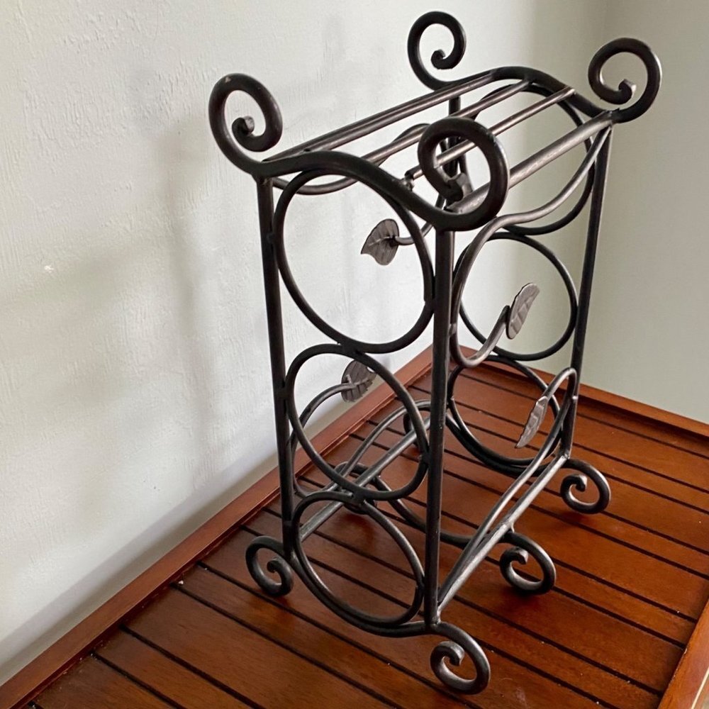 Black Metal Wine Rack with Leaves - Picture 3 of 15